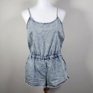 Topshop Moto Denim Playsuit Romper Womens 8 Stonewashed Shorts Overalls Vacation